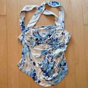 Free People Floral Blue and White Women's Top